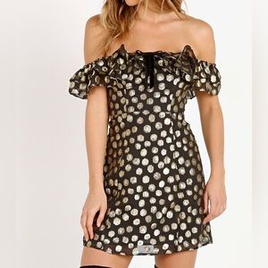 For Love & Lemons Lottie Ruffle Mini Dress Gold Dot